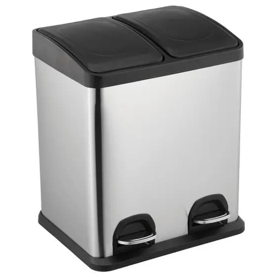 lixeira dupla inox 30 Litros pedal e amortecimento na tampa lixo reciclável orgânico coleta seletiva