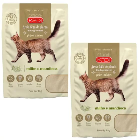 Areia sanitária para gato Kadi 4kg grãos mista kit 2