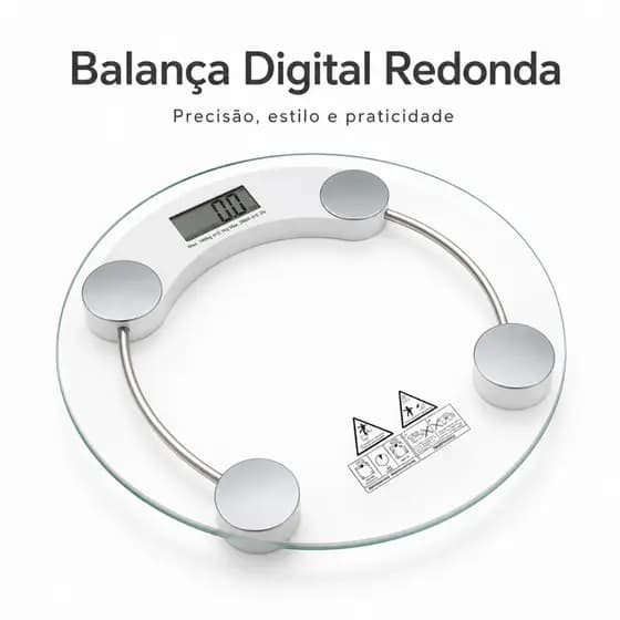 Balança Digital de Chão Redonda Vidro Temperado até 180kg com Visor LCD