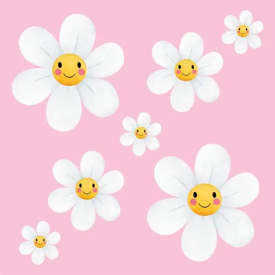 60 Adesivos De Parede Infantil Margarida Flor Flores Menina Quarto Bebê Branco