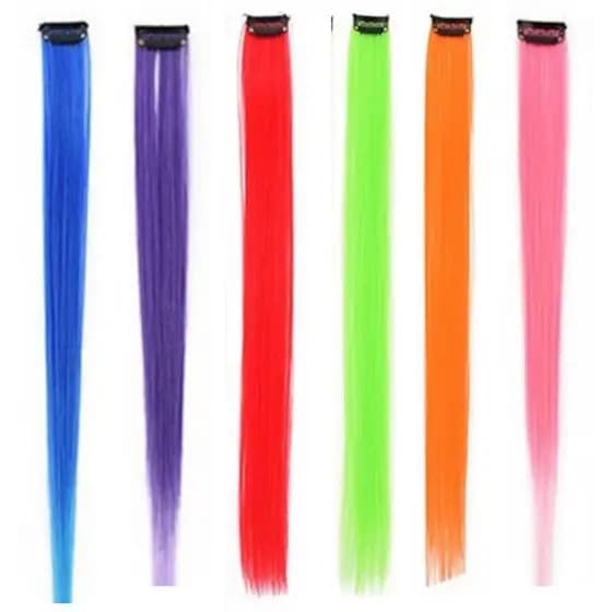 12 Mechas Coloridas Aplique de Cabelo Colorido Tic Tac Infantil Cosplay - ENVIO IMEDIATO