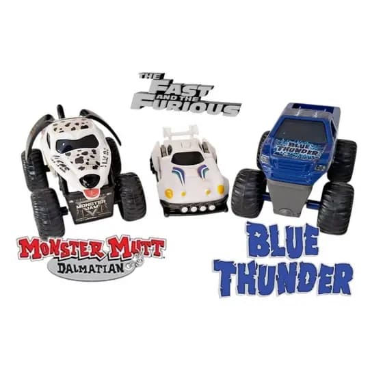 Carros Mcdonalds Monster Jam blue Thunder, Mutt Dalmatian, Velozes e Furiosos