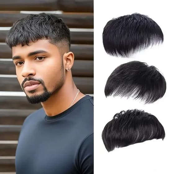 Peruca Masculina de Fibra Sintética, Cabelo Curto, Com Aberturas Superiores para Cobrir Cabelos Brancos