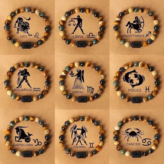 Pulseira de pedra olho de tigre natural estilo Ins, com contas dos doze signos do zodíaco, pulseira de proteção energéti