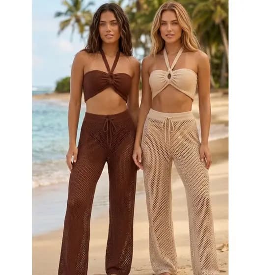 KIT 2 CONJUNTOS SAIDA DE PRAIA CALÇA E TOP VERÃO 2026