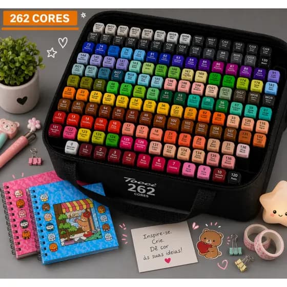 Canetinha Touch kit de 262 cores marcador com ponta dupla + Brinde 1 Livro