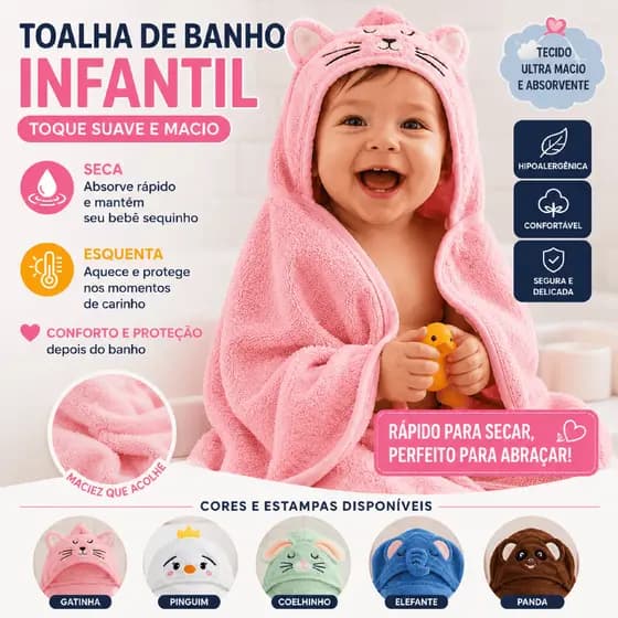 Toalha de Banho Bebê Cobertor Capuz Infantil Recém Nascido Orelhinha Menino e Menina Alta Absorção