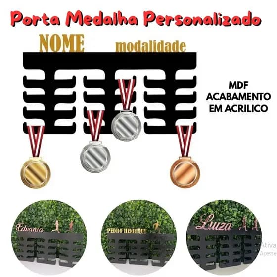 Porta Medalhas Personalizado Nome e Modalidade MDF e Acrilico