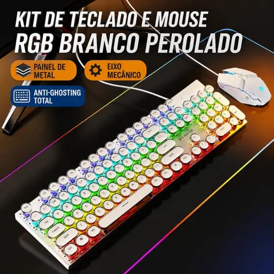 KIT Teclado 100% mecânico Punk Esports + mouse para jogos Um item obrigatório para os jogadores H7