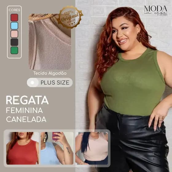 Regata Plus Size Feminina Canelada Premium • Sem Transparência • Cava Perfeita • Confortável •Casual