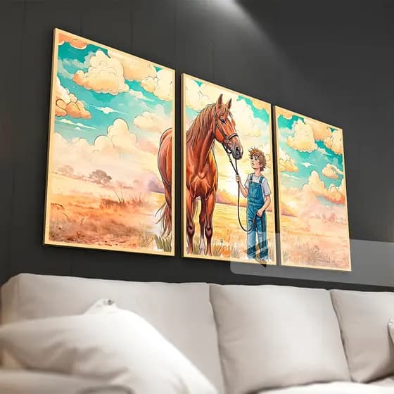 Kit 3 Quadros Decorativos Cavalinho Menino Personalizado para quarto, sala all