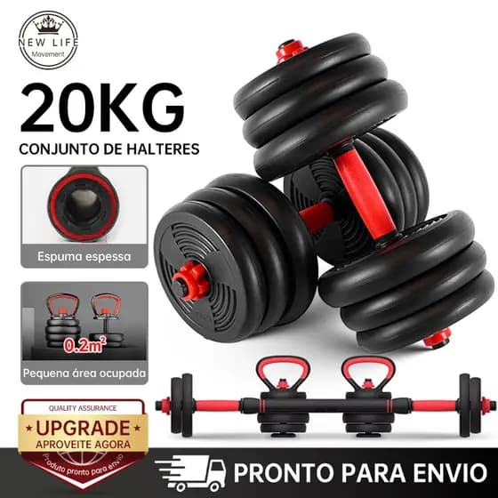Brinde: munhequeira Kit Dumbbell Halter 20kg Ajustável Academia Musculação Para Braço Costa Peitoral Treino exercicio