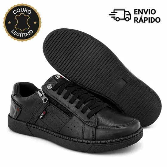 Sapatenis Masculino Tênis Couro Legitimo Calce Facil Ziper Lateral Palmilha P U Envio Rápido