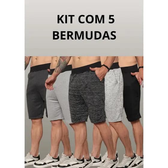 Kit 5 Bermuda Moletom Masculina Treino Confortável Academia Fit Leve Macia