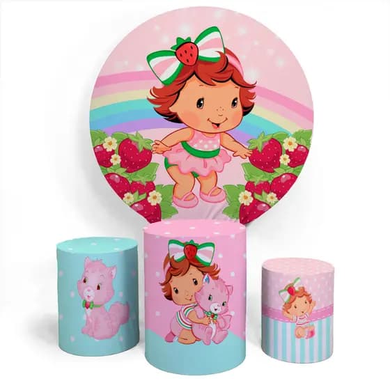 Kit Painel Moranguinho Baby Infantil Decorativo Comemoração Aniversário Divertido Evento + Trio Completo Alta Qualidade
