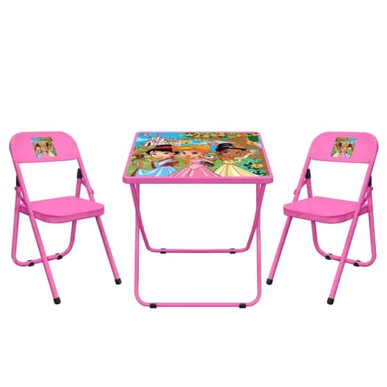 Mesa Infantil com 2 Cadeiras Dobráveis Açomix Fantasia Aço Carbono Colorido