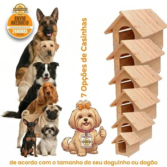 Casinha para Cachorro Madeira Pinus Resistente 7 Tamanhos Para Todas Raças Envio Imediato 24h Shopee
