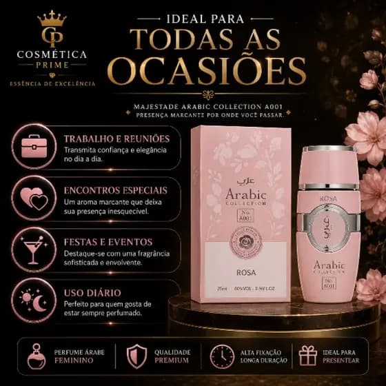 Perfume Arabic Collection A002 Rosé 25ml Feminino Miniatura Alta Fixação Cheiro Suave Elegante