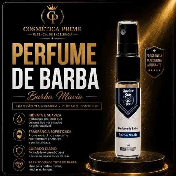 Perfume para Barba Barber Line Barba Macia 15ml Fragrância Masculina Luxuosa Irresistível