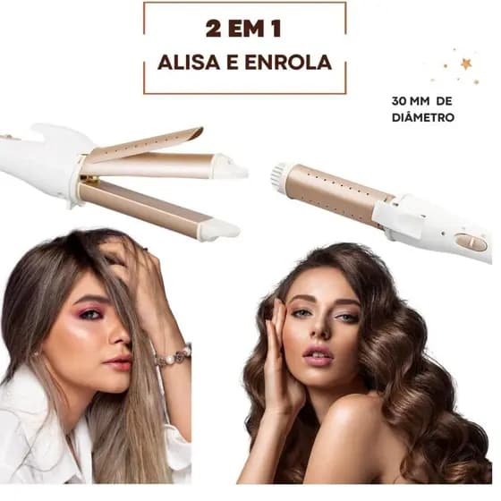 Prancha Chapinha e Modelador de Cachos Profissional 2 em 1 Bivolt 30mm Aquecimento Rápido ROSA Revestimento ABS Alisado