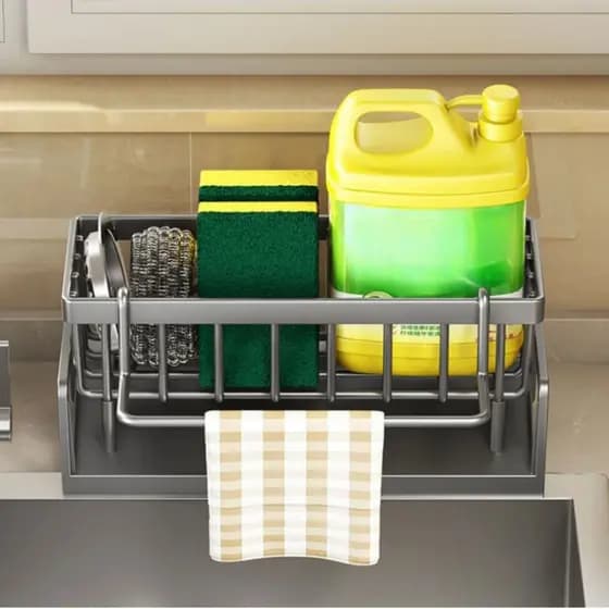 Suporte Porta Esponja Pia Cozinha Banheiro PRETO Organizador Bucha Sabão Detergente Esponja Armazenamento Compacto