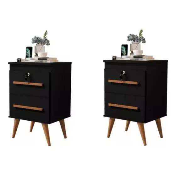 Kit 2 Mesa De Cabeceira Quarto Preto Com Gaveta Chave Pes Em Pvc