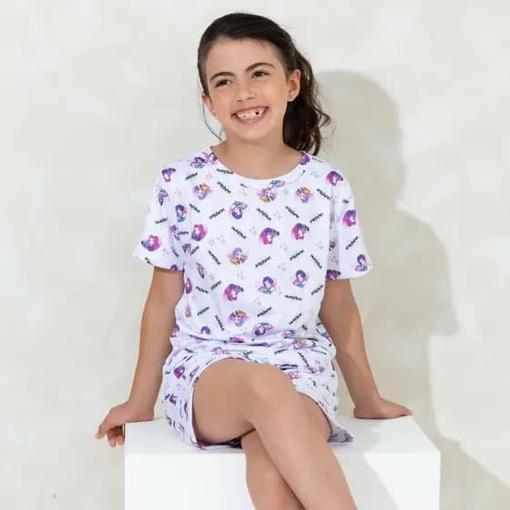 Pijama Guerreiras do K-Pop Infantil Manga Curta Suede Conforto Premium Guerreiras do K-Pop Huntrix Saja Boys
