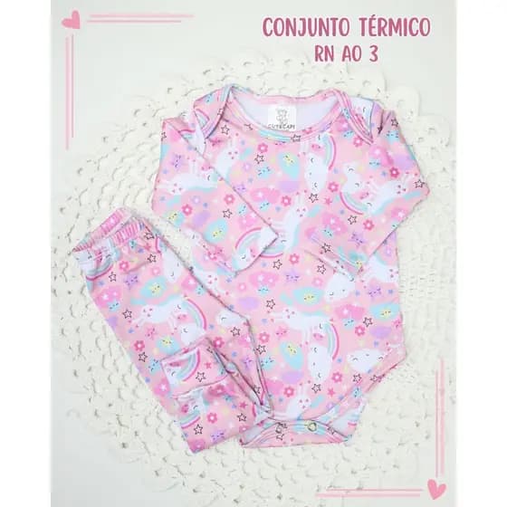 Conjunto Térmico Bebê Inverno Pagão Longo RN ao 3 Roupa Bebê Menina Feminino Peluciado Body Calça