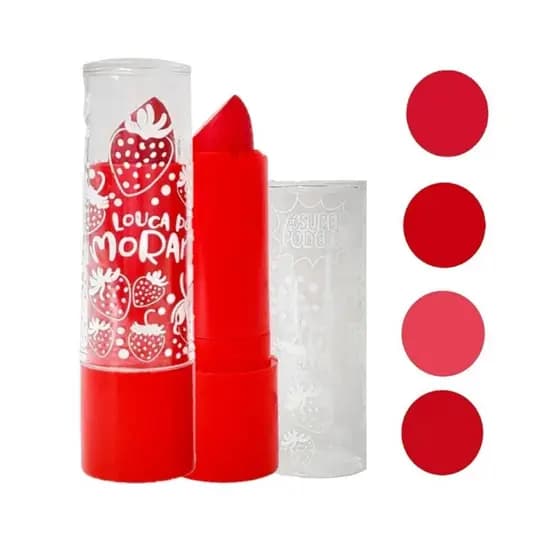 Kit 4 Batom Vermelho com Cheirinho de Morango Super Poderes