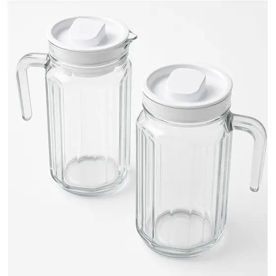 Kit 2 Jarras de Vidro Suiça 1L – Transparente, Elegante e Resistente para Água e Suco