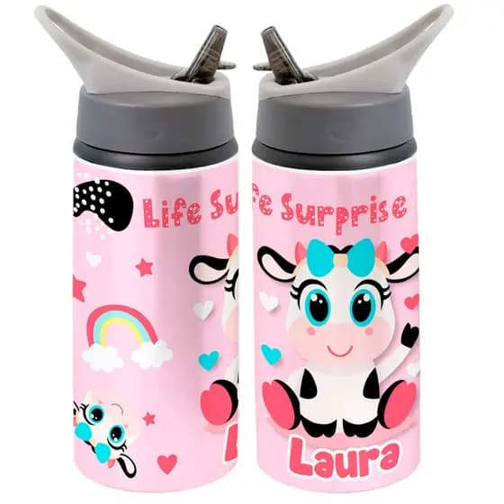 Garrafa Vaca Surprise Mais Linda Squeeze Nome Personalizado Infantil