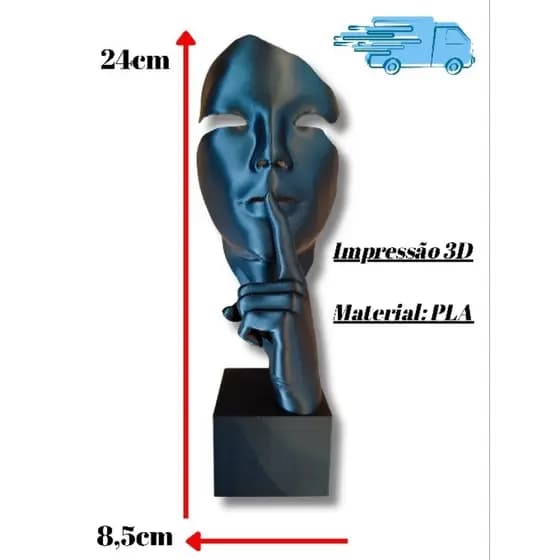 Escultura Decorativa Moderna Silêncio 24cm | Arte Contemporânea Impressão 3D em PLA