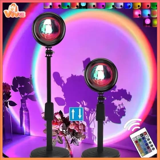 Lâmpada Pôr do Sol Sunset Projetor Led Luz Noturna 16 Cores Ajustáveis com Controle Remoto USB Casa Decoração