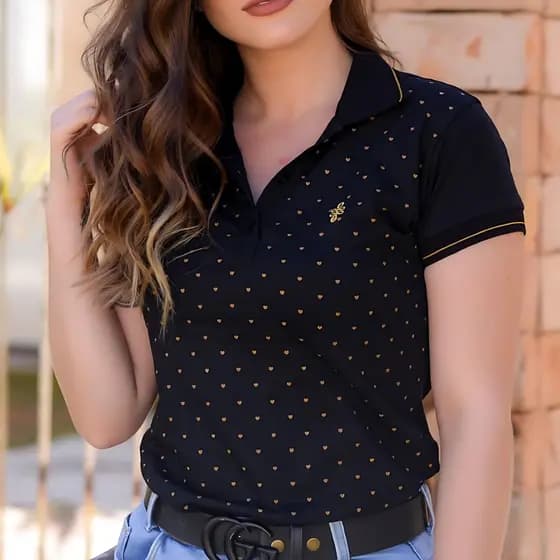 Camisa baby look gola polo feminina manga curta original lofter