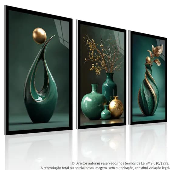 Quadro Decorativo 3 Peças Abstrato Geométrico Moderno Contemporâneo Decoração Sala Escritório Quarto