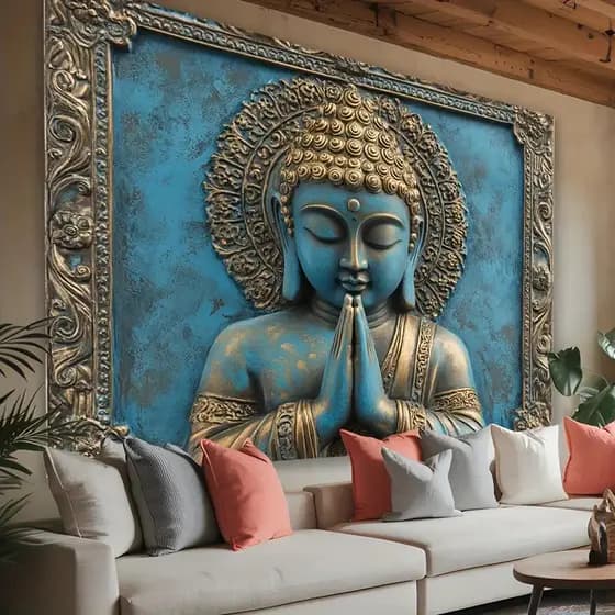 Quadro Decorativo Buda Azul Perfeito Decoração Para Quarto Sala Tamanho GIGANTE