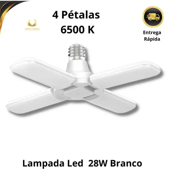 Lâmpada LED 28W Branca Dobrável 4 Pétala Bivolt Iluminação Forte para Casa Teto ou Garagem