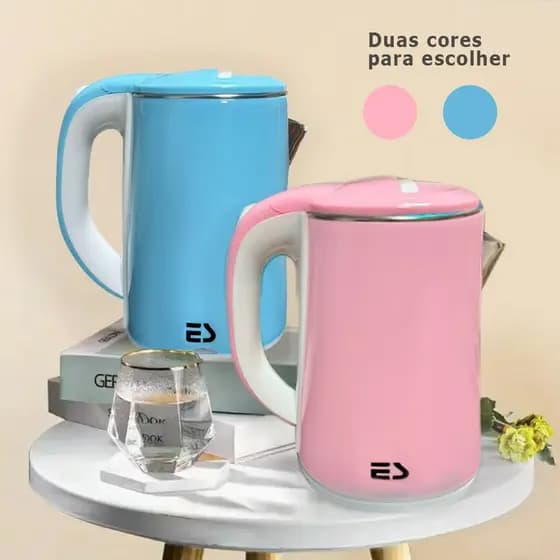 Chaleira Jarra Elétrica Inox 1,7L 1000W 127V Rápida Ferve Água Automática Azul Ou Rosa