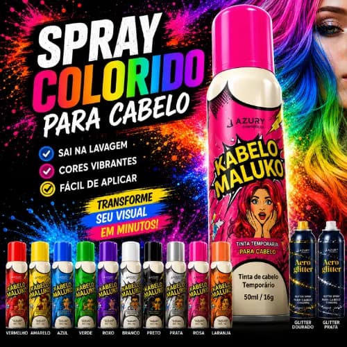 Tinta Spray para Cabelo Temporária Cabelo Maluco Penteados Lavável
