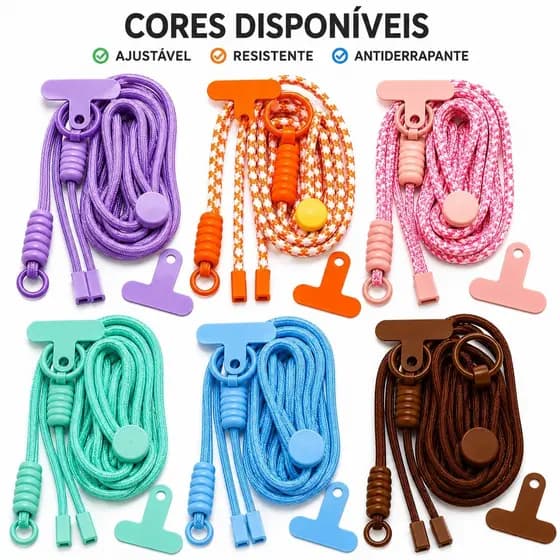 Cordão de Celular Ajustável com Argola e Placa Transversal até 75cm Universal