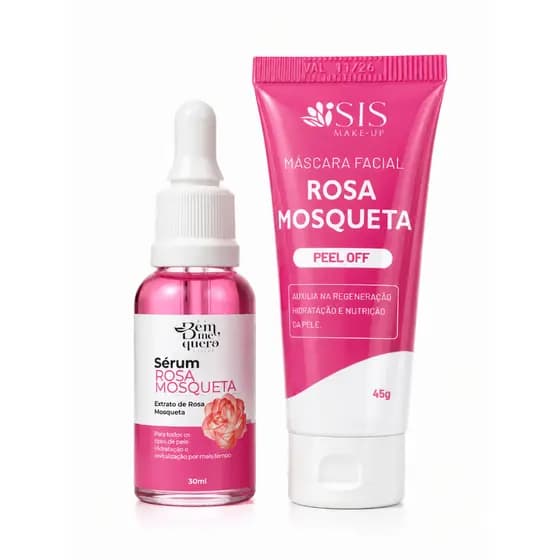Kit Sérum Facial + Máscara Peel Off Rosa Mosqueta Hidratação Regeneração da Pele