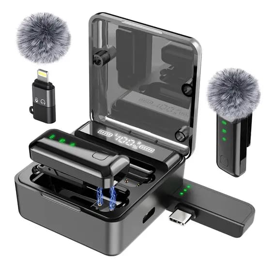 Microfone Lapela Celular Sem Fio Duplo Lapela Anti Ruído Compatível Para iPhone Android