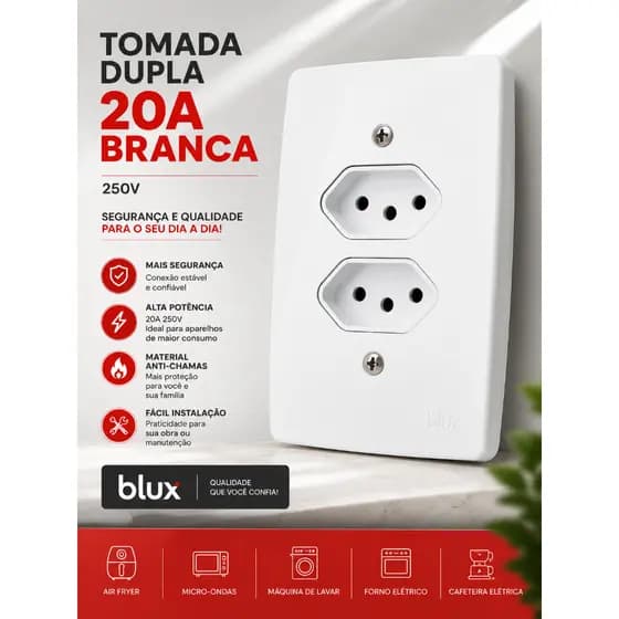 Tomada Dupla 20A Branca Blux Linha Finesse 4x2 250V