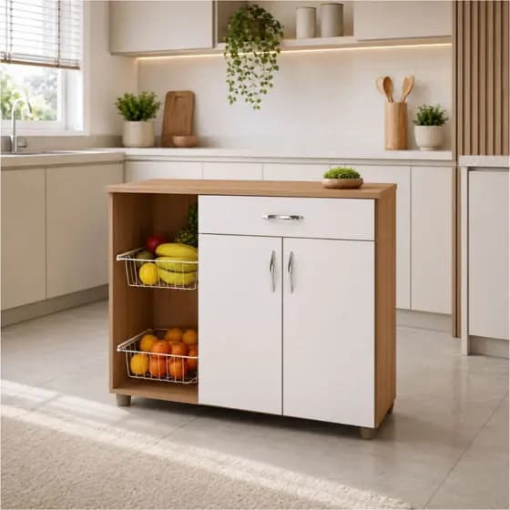 Armário Balcão Fruteira Cozinha 2 Portas 1 Gaveta Multiuso Suporte Micro-ondas Bebedouro