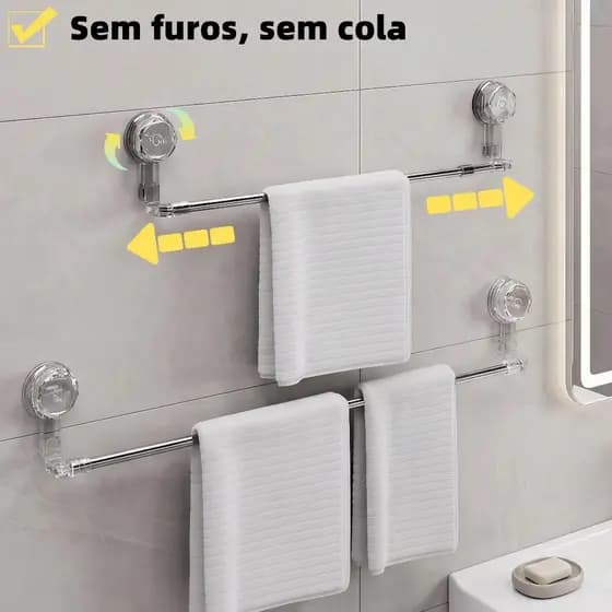 Toalheiro de Parede com Ventosa,Retrátil e Giratório,Sem Furar Parede,Fácil Instalação