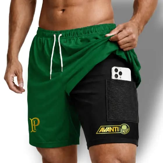 Bermuda Shorts Compressão Masculina 2 em 1 VERDAO 2026 Treino Academia Corrida Passeio Fitness