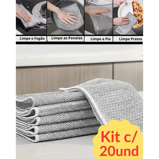 Kit 20 Panos Multiuso Metálico Limpeza Malha de Aço Arear Panela Louça Tira Gordura Reutilizável
