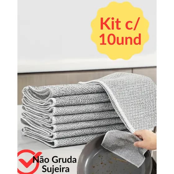 Kit 10 Panos Multiuso Metálico Limpeza Malha de Aço Arear Panela Louça Tira Gordura Reutilizável