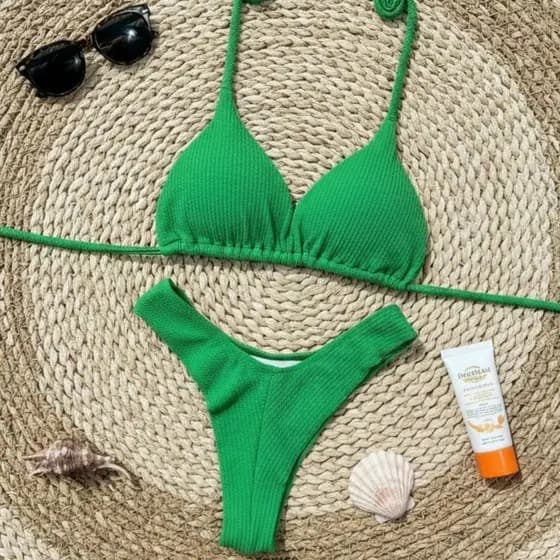 Biquíni Cortininha Asa Delta Cintura Alta fio dental premium moda verão Praia Com Bojo annaruga coleção