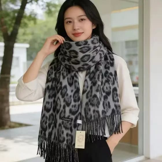 Novo Cachecol Feminina De Onça Com Franja, Lenço Quente Grosso-911